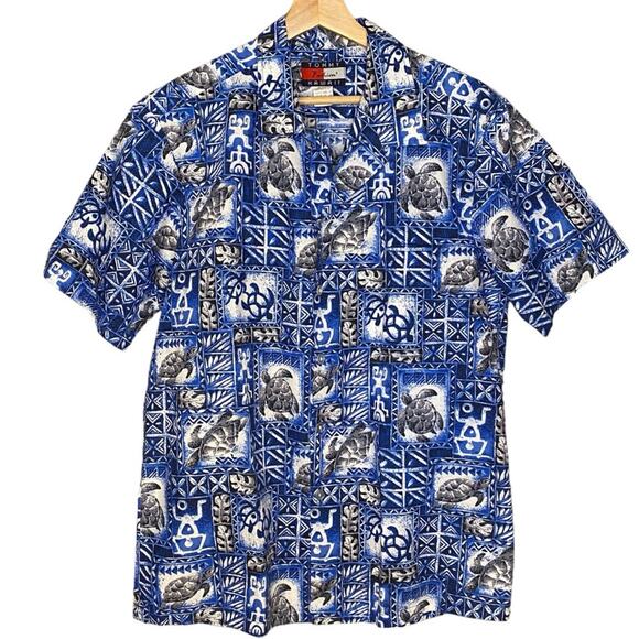 Vintage Tommy Hawaii Button‎ Up Shirt L Turtle Honu Petroglyphs Aloha Hawaiian - Picture 1 of 7